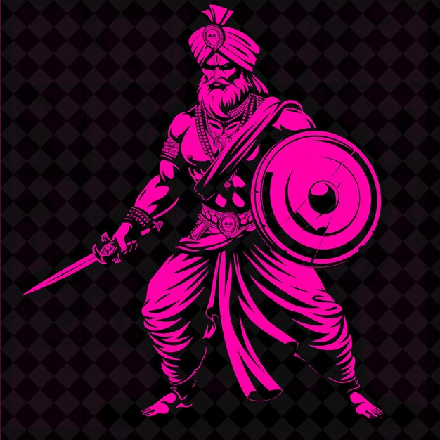 PSD png guerrier rajput indien avec un khanda avec une expression courageuse forme de personnage de guerrier médiéval