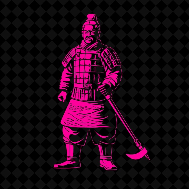 PSD png guerrier de terre cuite chinois avec une halberd une expression stoïque forme de personnage de guerrier médiéval