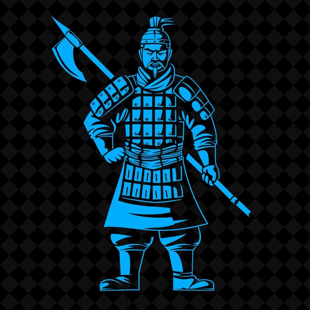 PSD png guerrier de terre cuite chinois avec une halberd une expression stoïque forme de personnage de guerrier médiéval