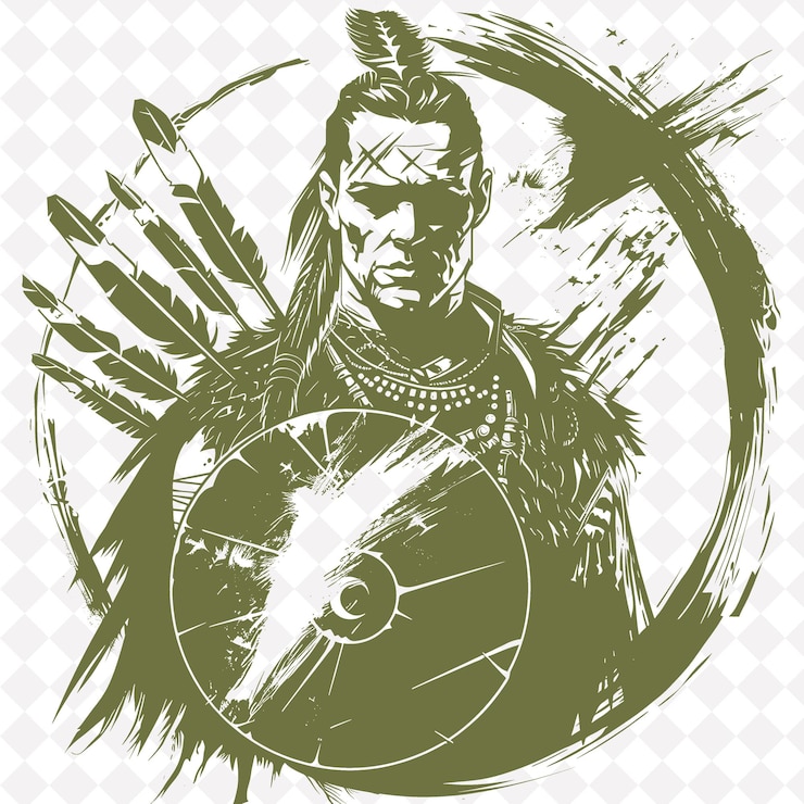 PSD png guerriero iberico con una caetra un'espressione focalizzata in una forma di personaggio di guerriero medievale defe