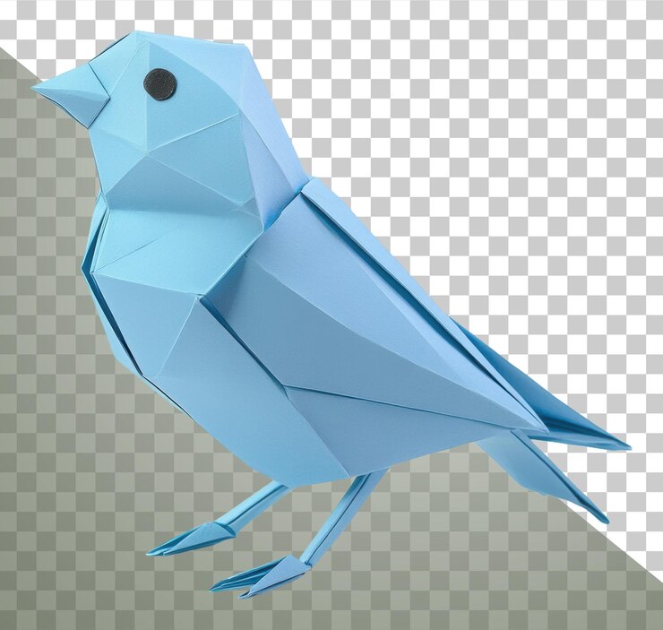 PSD png haciendo un pájaro origami azul a la luz natural
