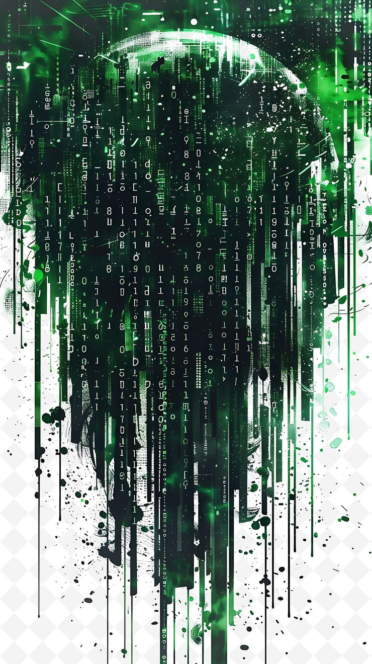 PSD png hacker attack glitch mit binärcode abstrakte formen und gl illustration textur hintergrund