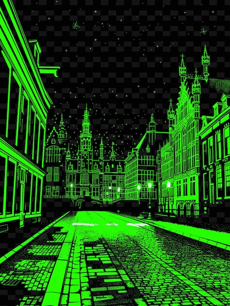 PSD png el hagues binnenhof con escena de la calle histórica archi gótico ilustración de la ciudad escena decoración artística