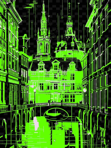 PSD png le hagues binnenhof avec scène de rue historique archi gothique illustration scène de la ville décor artistique