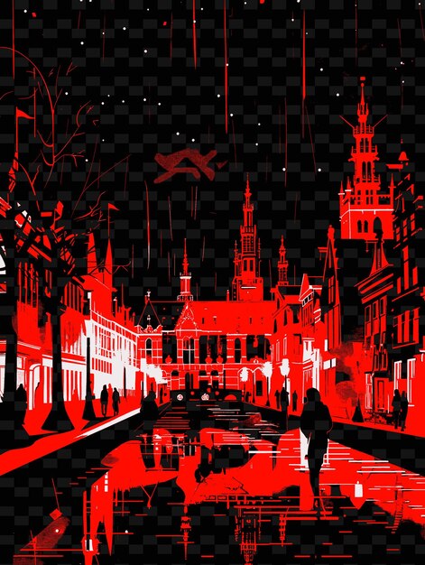 PSD png le hagues binnenhof avec scène de rue historique archi gothique illustration scène de la ville décor artistique