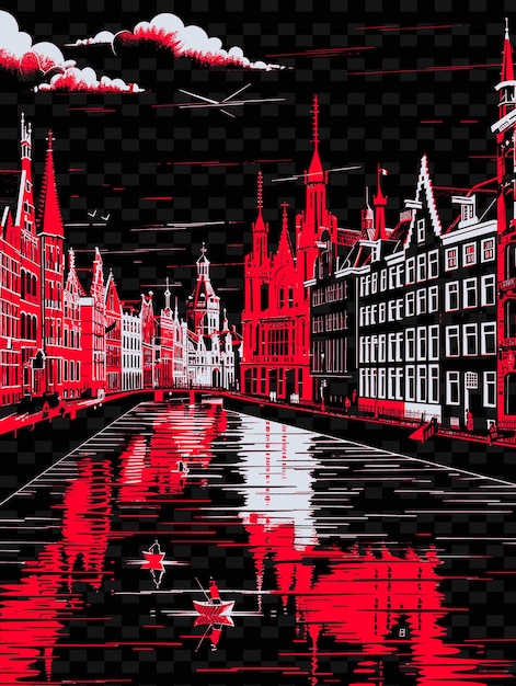 PSD png le hagues binnenhof avec scène de rue historique archi gothique illustration scène de la ville décor artistique