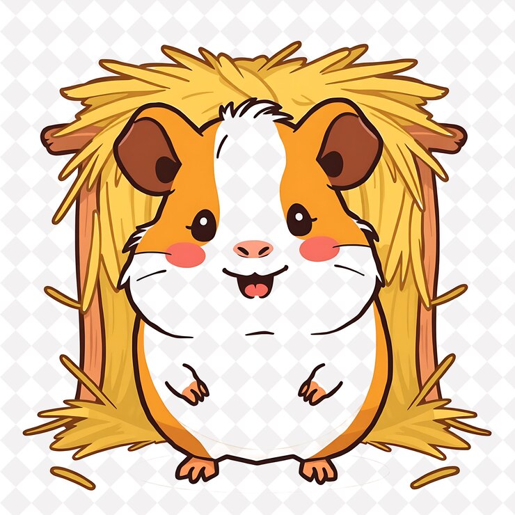 PSD png happy guinea pig con formas de heno dispuestas como un granero diseño de animales acogedores y rústicos