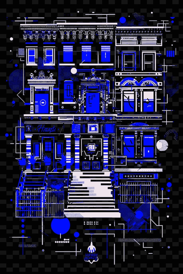 PSD png harlem con escena de la calle cultural y arquitectura de piedra marrón ilustración de la escena de las ciudades decoración artística