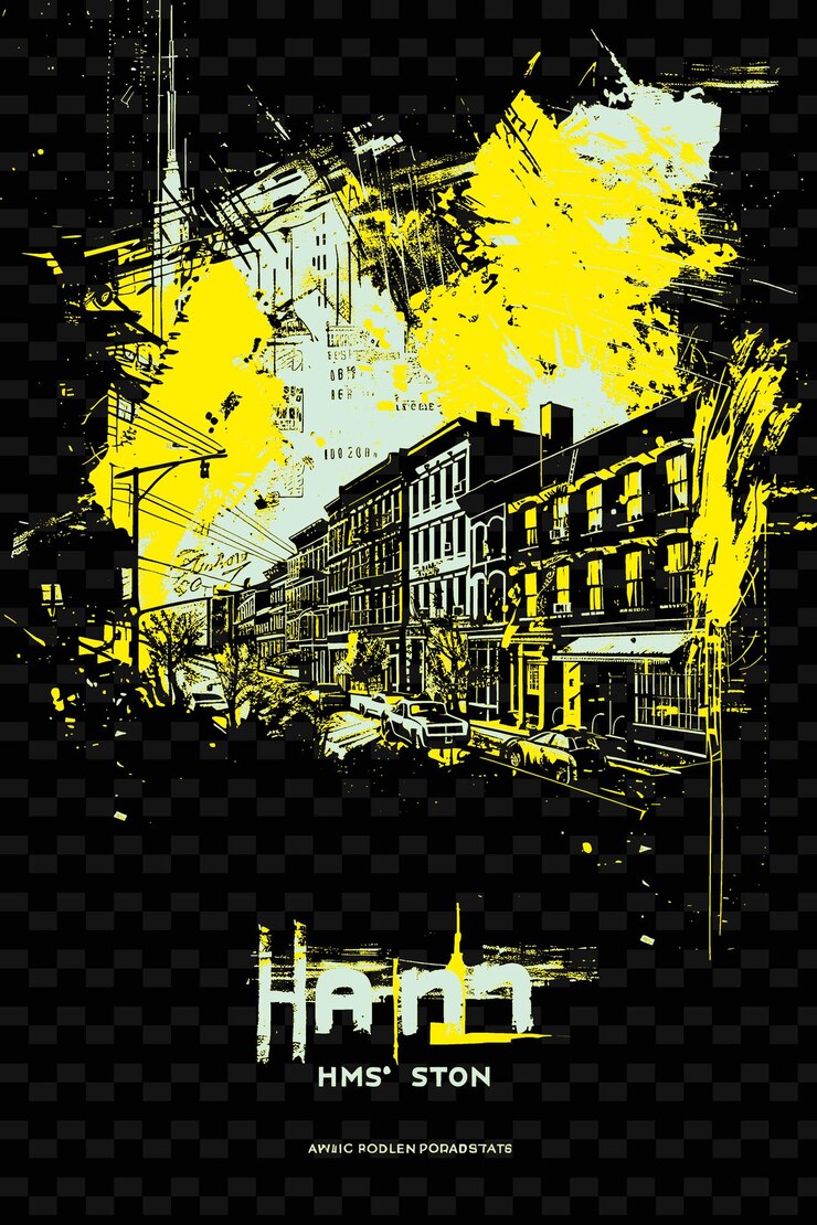PSD png harlem avec la scène de rue culturelle et l'architecture brownstone illustration la scène de la ville décoration artistique