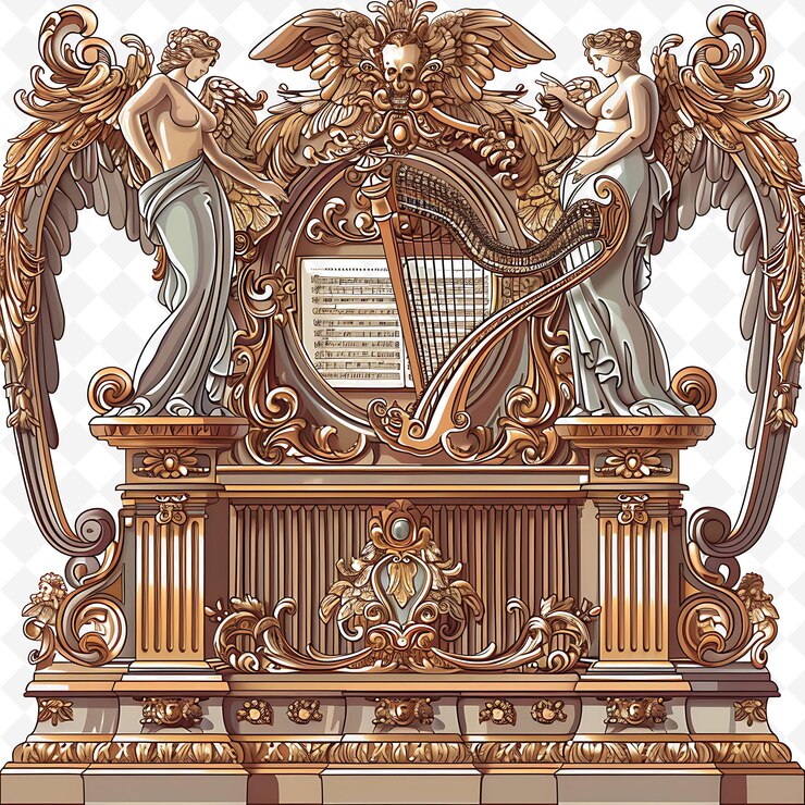 PSD png harp gate con decorazioni musicali per matrimoni il cancello è decorato con disegni artistici astratti creativi