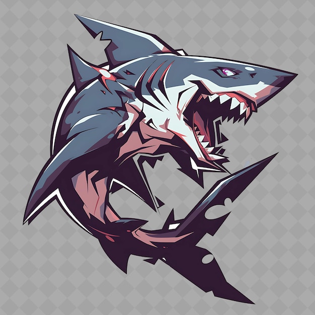 PSD png heftiger und furchtbarer anime-haie-junge mit scharfen zähnen und einer kreativen chibi-sticker-sammlung