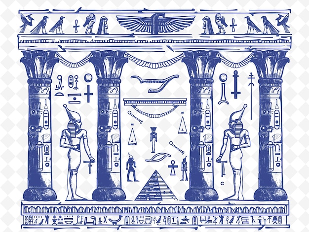 PSD png hiéroglyphes égyptiens art du cadre avec le pharaon et les pyramides d illustration art du cadre décoratif