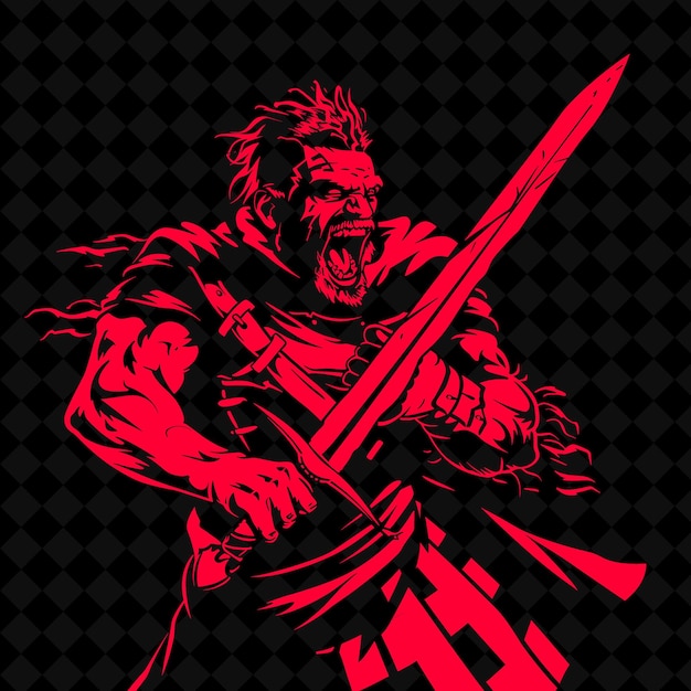 PSD png highlander écossais avec un claymore une expression féroce dans une forme de personnage de guerrier médiéval