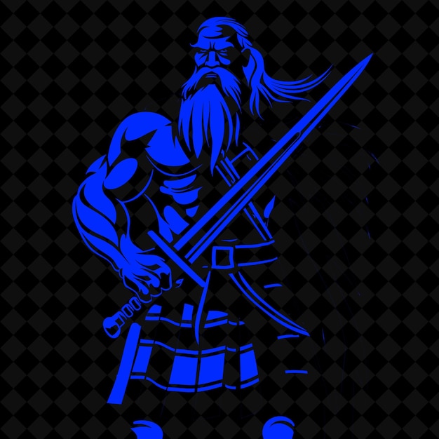 PSD png highlander écossais avec une forme de personnage de guerrier médiéval claymore fierce et fier standin