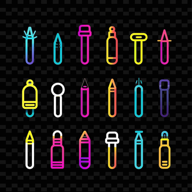 PSD png-highlighter mit neon-design, die eine reihe von hellen umrisskunst-kreativ-designs anzeigen