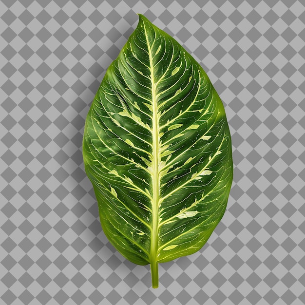 PSD png hoja de dieffenbachia con forma de hoja oblonga y patrón gris vista superior objeto natural aislado