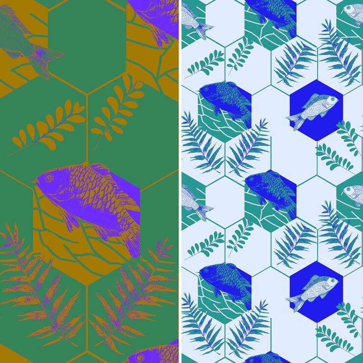 PSD png hojas de cedro con silueta de pez y diseño moderno arreglado patrón de naturaleza diseño artístico de contorno