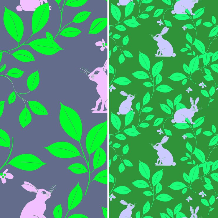 PSD png hojas de cereza con silueta de conejo y diseño japonés arr patrón de naturaleza contorno diseño artístico