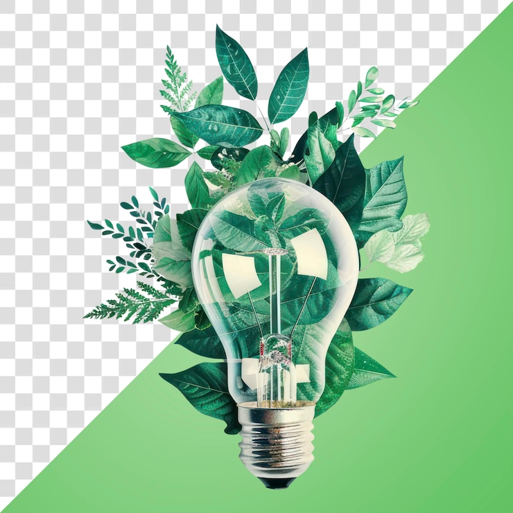 PSD png hojas mínimas collaje bombilla hoja verde medio ambiente