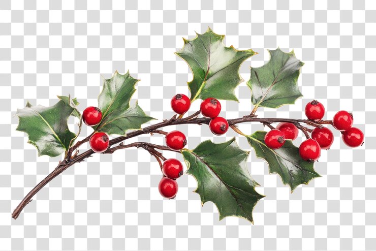 PSD png holly con hojas de bayas rojas planta de holly