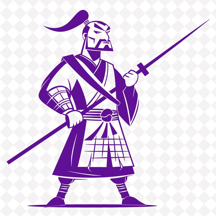 PSD png hombre naginata medieval con un naginata con una forma de personaje de guerrero medieval de stern expressio