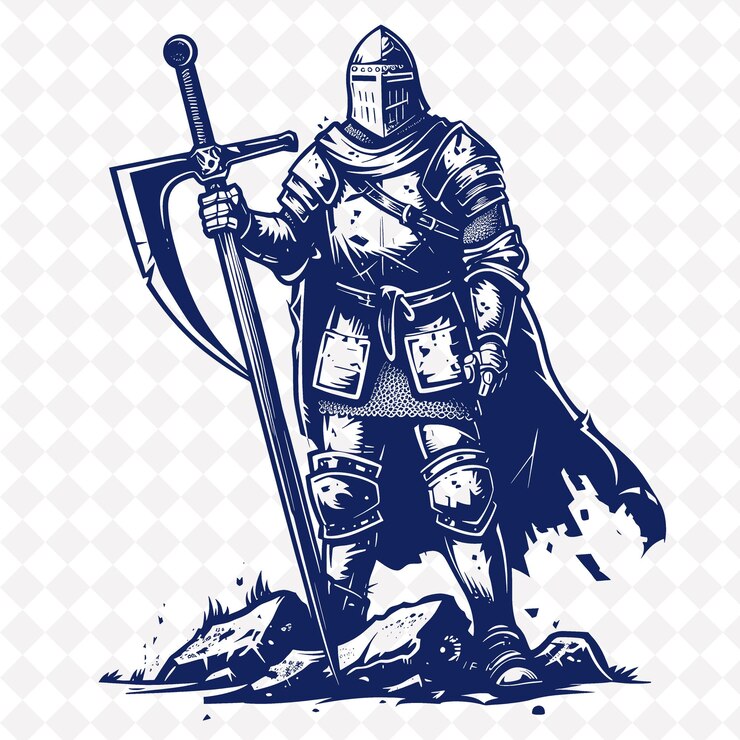 PSD png homme de guerre médiéval avec un pic de guerre avec une forme de personnage de guerrier médiéval déterminée