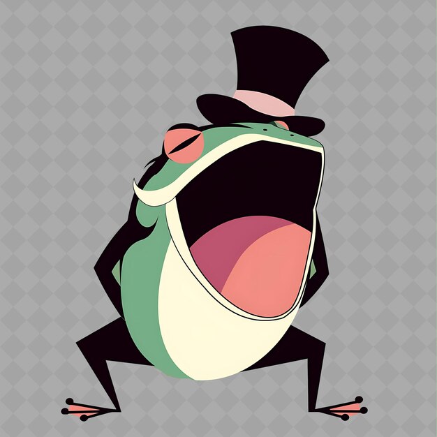 PSD png humorístico e espirituoso anime frog boy com uma boca larga e uma coleção criativa de adesivos chibi