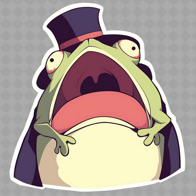 PSD png humorístico e espirituoso anime frog boy com uma boca larga e uma coleção criativa de adesivos chibi