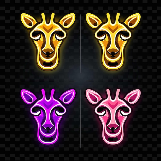PSD png icon de cara de jirafa emoji con líneas de neón altas, sorprendidas, somnolientas y hambrientas y2k forma llamativa