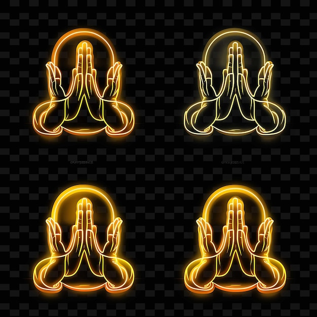 PSD png icon emoji à mains croisées avec une prière reconnaissante et pleine d'espoir ex lignes de néon y2k forme accrocheuse