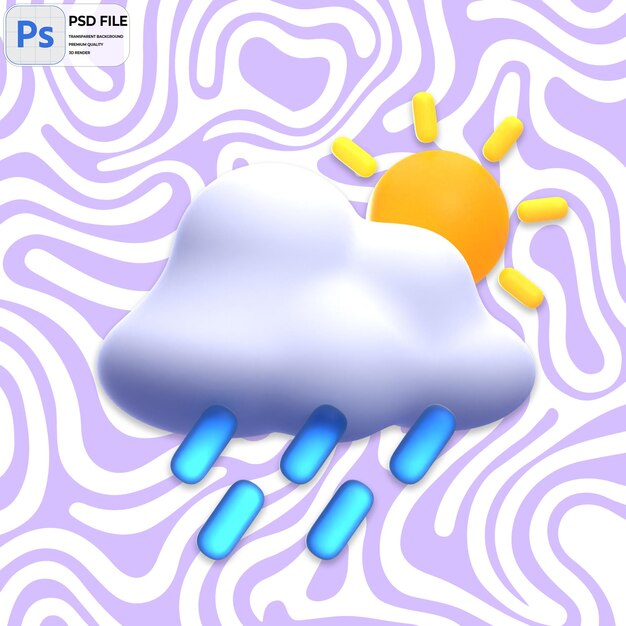 PSD png d'illustration isolée du modèle psd de la pluie torrentielle en 3d pendant la journée