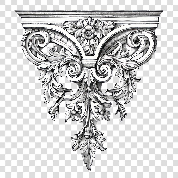 PSD png illustrazione intricata di ornamenti architettonici classici