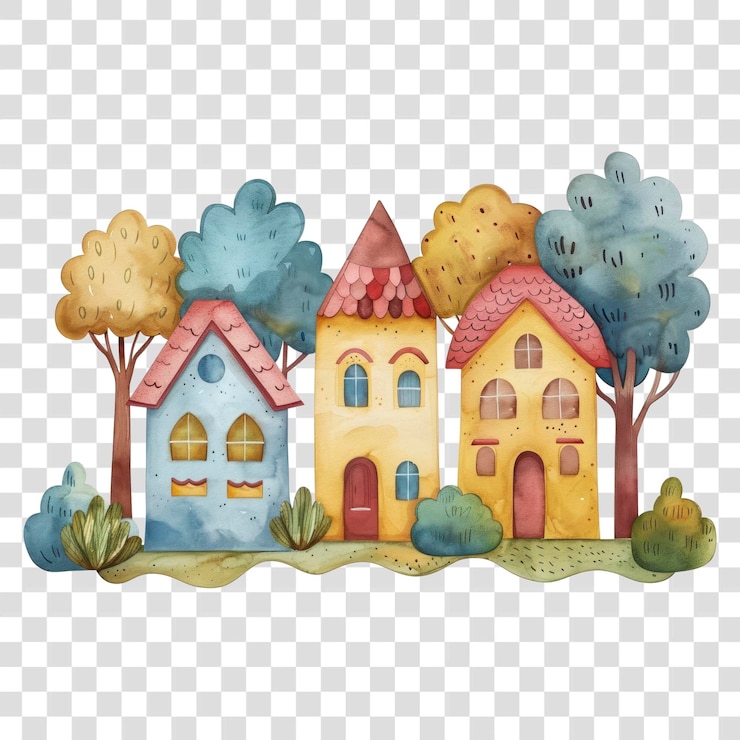 PSD png ilustração de casas encantadoras e caprichosas