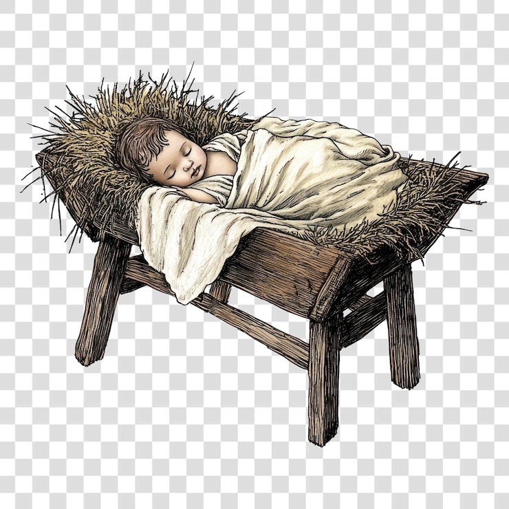 PSD png ilustração do menino jesus manger de natal