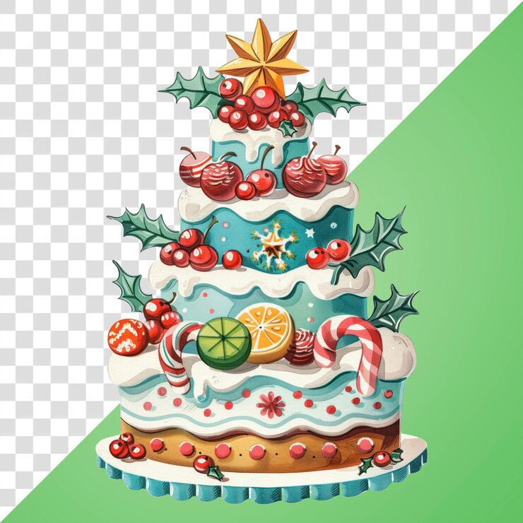 PSD png ilustración de pastel postre navideño