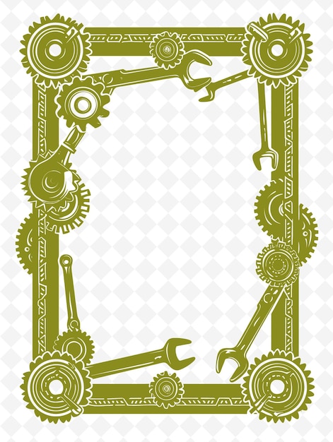 PSD png industrielle rahmenkunst mit schlüssel- und getriebedekorationen grenzillustration rahmenkunst dekorativ