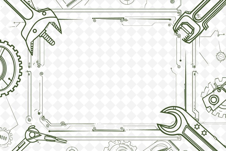 PSD png industrielle rahmenkunst mit schlüssel- und hammerdekorationen bord illustration rahmenkunst dekorativ
