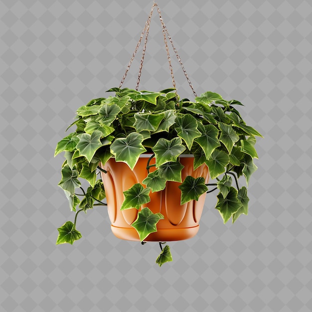 PSD png inglês ivy em cerâmica país padrão de folha hanging pot hang árvore interior em fundo limpo