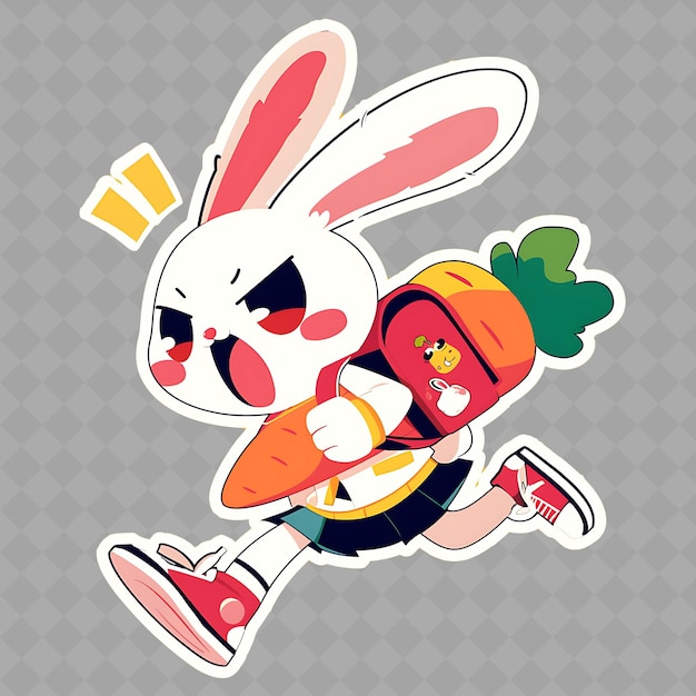 PSD png inocente e ingenuo anime bunny boy con una zanahoria y una colección de pegatinas chibi creativas de backp