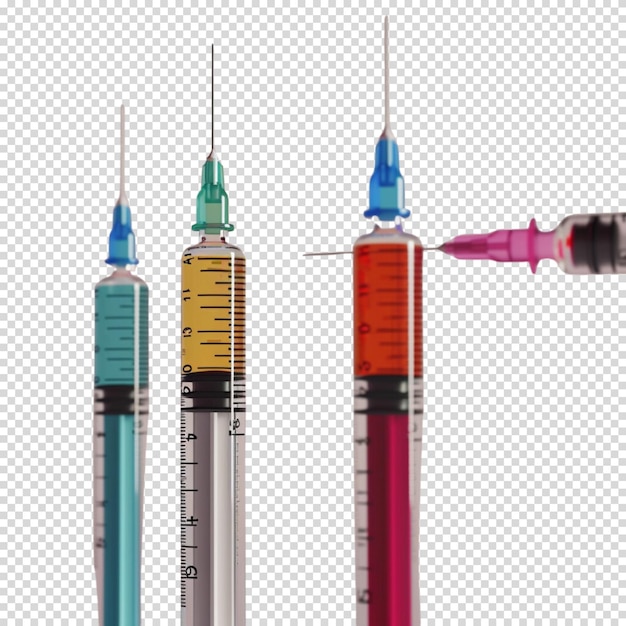 PSD png isolé du vaccin avec seringue equipement médical sur fond transparent jour de vaccination