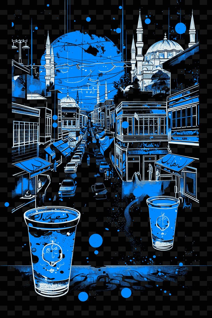 PSD png istanbul with bazaar street scene and grand bazaar spice baz illustration citys scene art decor