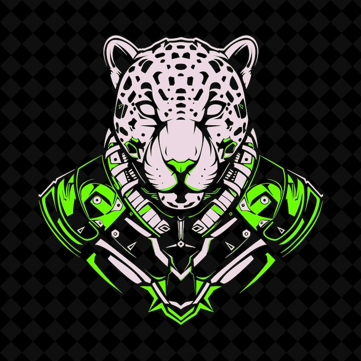 PSD png jaguar furtivo com uma armadura rivetada e um nariz mecânico vector de contorno de mascote animal
