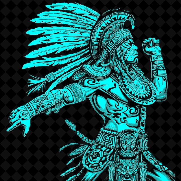 Png jaguar guerreiro asteca com um macuahuitl adornado com penas guerreiro medieval forma de personagem