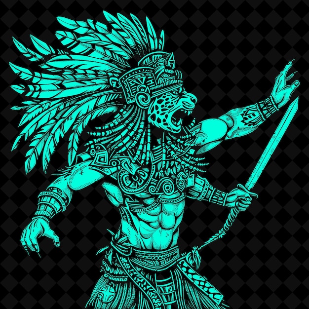 Png Jaguar guerreiro asteca com um Macuahuitl adornado com penas Guerreiro medieval Forma de personagem