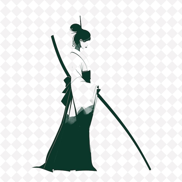 PSD png japonés onna bugeisha con una forma de personaje de guerrero medieval elegante y mortal de naginata