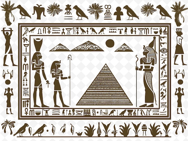 Png Jeroglíficos egipcios Arte del marco con el faraón y las pirámides D Ilustración Arte del marco decorativo