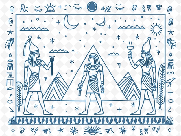 Png jeroglíficos egipcios arte del marco con el faraón y las pirámides d ilustración arte del marco decorativo