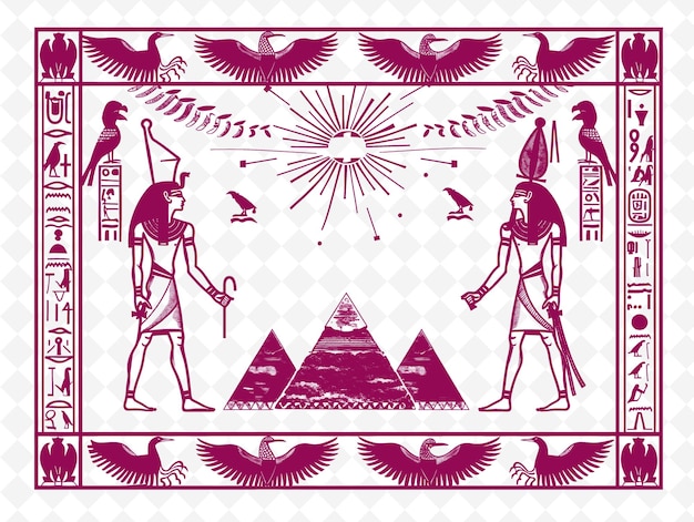 PSD png jeroglíficos egipcios arte del marco con el faraón y las pirámides d ilustración arte del marco decorativo