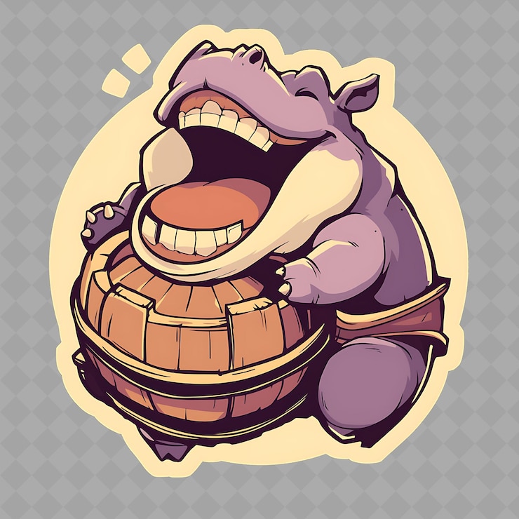 PSD png jolly y rotund anime hippo boy con una boca ancha y una barra colección de pegatinas creativas de chibi