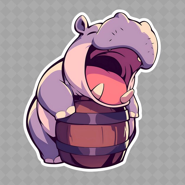 PSD png jolly y rotund anime hippo boy con una boca ancha y una barra colección de pegatinas creativas de chibi